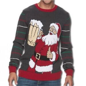 Ugly Christmas Sweater Mens Santa Beer Stein Red Gray Size Medium